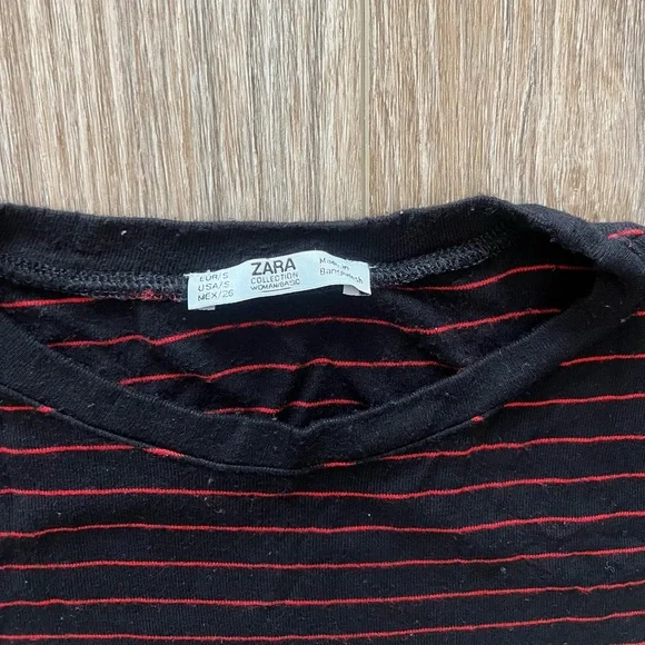 ZARA red and black striped long sleeve crop top - Picture 4 of 5